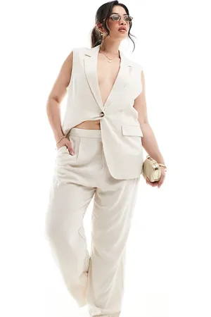 ONLY Linen blend straight leg tailored trouser co-ord in cream