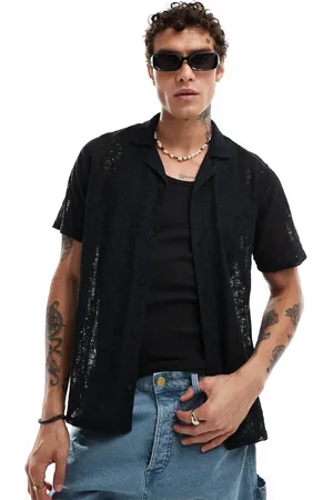 Hollister Short sleeve revere collar lace shirt in