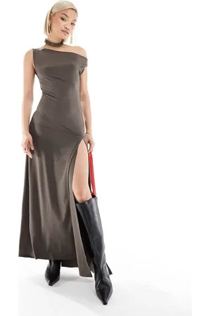 Weekday Lo maxi dress with drape off shoulder and low waist in