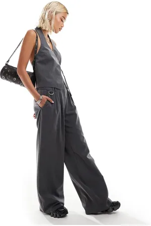 COLLUSION Co-ord tailored wide leg trousers with elasticated waistband in charcoal