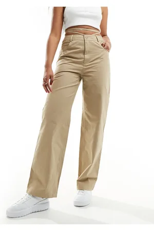 Sixth June Tie waist detail trousers in beige