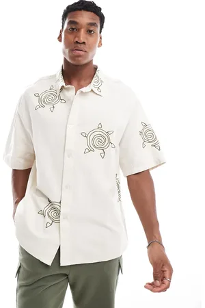 Bershka Boxy fit embroidered shirt in ecru