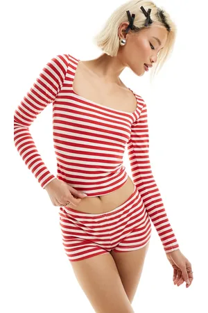 Motel Stripe scoop neck long sleeve co-ord top in