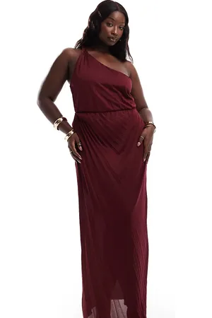 ASOS ASOS DESIGN Curve twist one shoulder pleated maxi dress in berry