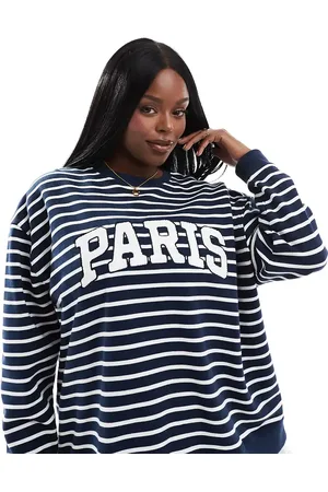 4th & Reckless Exclusive Paris sweatshirt in navy stripe