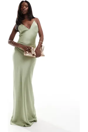 Aria Cove Satin slip maxi dress in sage