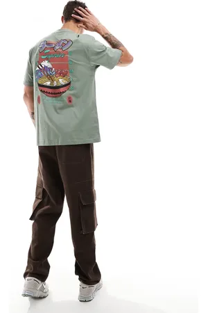 Only & Sons Relaxed t-shirt with noodles back print in khaki