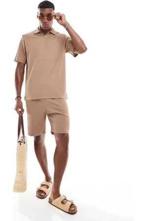 JACK & JONES Co-ord plisse short in brown