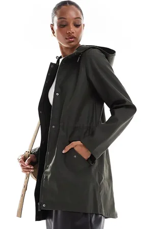 VERO MODA Coated rain jacket with hood in deep khaki