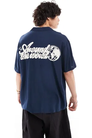 Dr Denim Madi short sleeve relaxed fit shirt with world back graphic print in exclusive to ASOS