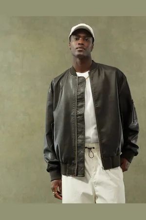 ASOS Faux leather oversized distressed bomber jacket in