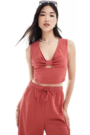 ONLY Shirred cropped top co-ord in rust