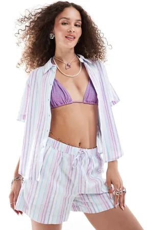 Monki Co-ord short sleeve linen shirt in colour stripe