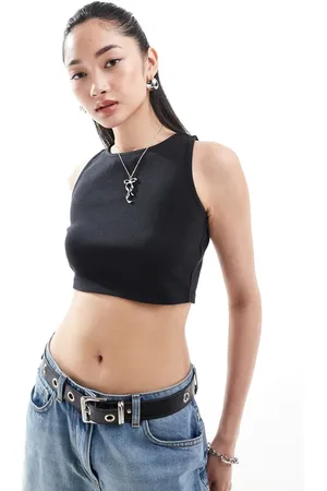 Denim Project Racerback ribbed sleeveless crop top in