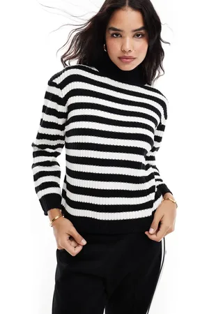 Threadbare High neck oversized jumper in monochrome stripe