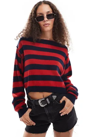 Free People Slash neck striped jumper in