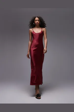 Topshop Scoop cami maxi slip dress in burgundy