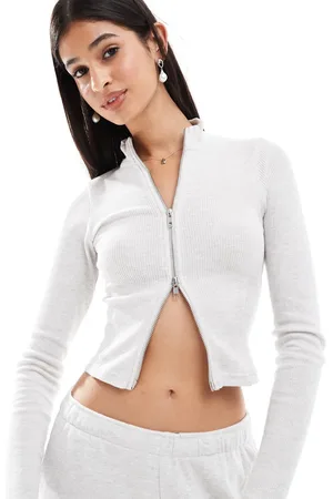Bershka Zip through co-ord waffle top in
