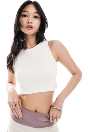Denim Project Racerback ribbed sleeveless crop top in off