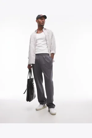 Topman Pleat front straight leg jogger in charcoal