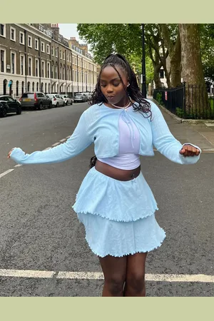 Labelrail X Sumbo Owoyele ribbon detail ruffle pointelle mini skirt co-ord in light