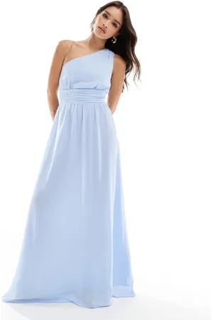 Six Stories Bridesmaid one shoulder chiffon maxi dress in powder blue