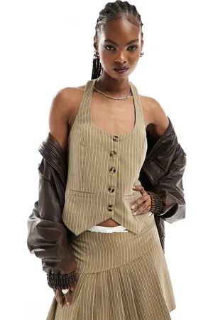 Reclaimed Waistcoat in brown pinstripe