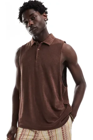 ASOS Relaxed vest with polo neck in towelling