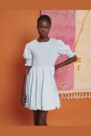 Ghospell Shirred bubble mini dress in light