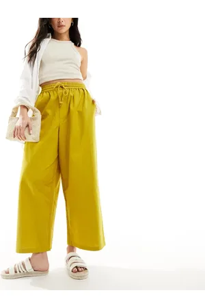 ASOS Pull on barrel leg trouser with linen in chartreuse