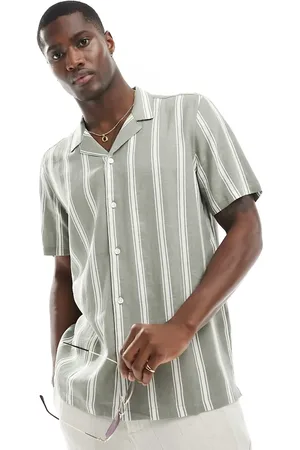 New Look Short sleeved striped linen blend shirt in