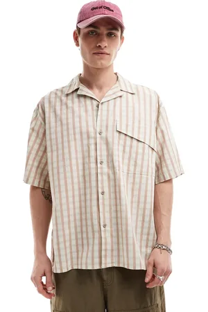 COLLUSION Oversized poplin revere short sleeve shirt in check
