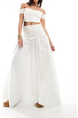 Free People Embroidered panel maxi skirt in ecru