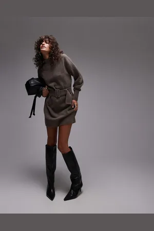 & OTHER STORIES Knitted mini dress with belt in mole melange