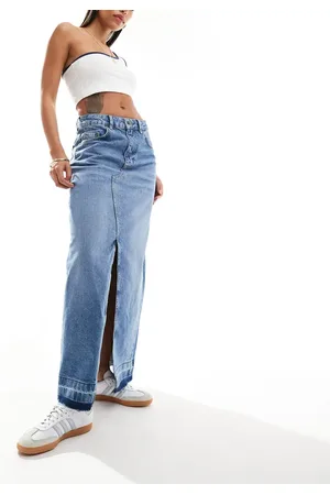 Object Denim maxi skirt with front split in medium