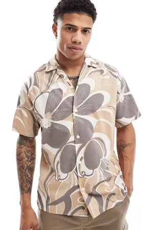 JACK & JONES Premium cotton revere collar shirt in retro floral