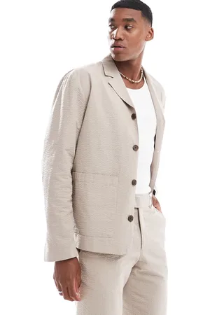 SELECTED Co-ord causal seersuker jacket in beige