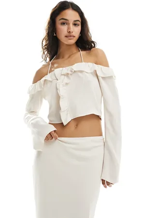 Pretty Lavish Bardot ruffle top co-ord in cream