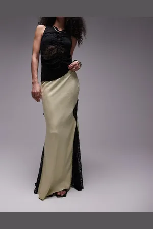 Topshop Co-ord satin lace mix midi skirt in pistachio