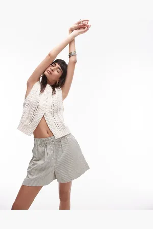Topshop Knitted stitch detail tank in stone