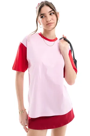 JJXX Colourblock oversized t-shirt in pink red