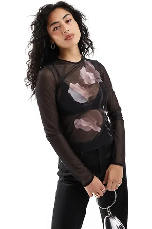 & OTHER STORIES Mesh long sleeve top in with floral front print