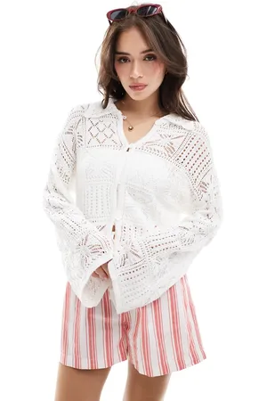 VERO MODA Aware crochet knit cardigan with collar in