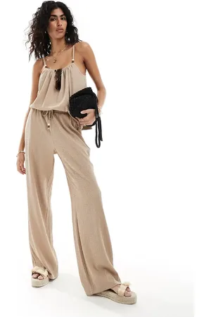 4th & Reckless Textured beaded wide leg trousers in light