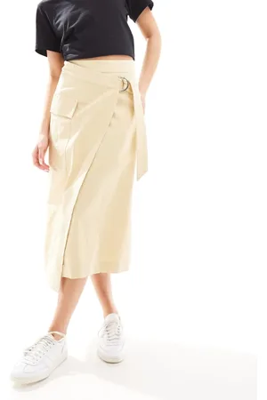 & OTHER STORIES Utility asymmetric wrap midi skirt with pocket detail in natural