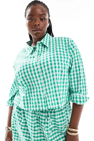 ASOS ASOS DESIGN Curve linen look crop shirt co-ord in gingham