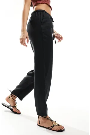 MANGO Linen tie waist trousers in
