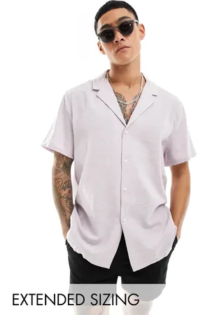 ASOS Relaxed linen blend shirt with deep revere collar in lilac