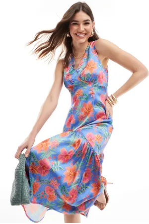 ANAYA Tie back satin midaxi dress in tropical floral