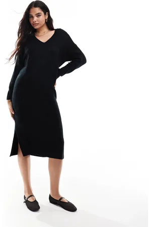 VILA V neck knitted jumper midi dress in